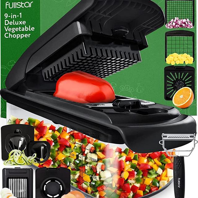 Fullstar 9-in-1 Deluxe Vegetable Chopper Kitchen Gifts | Onion Chopper & Dicer | Peeler, Spiralizer, Zoodle Maker, Lemon Squeezer, Egg Slicer & Seperator- Ultimate Kitchen Gadget