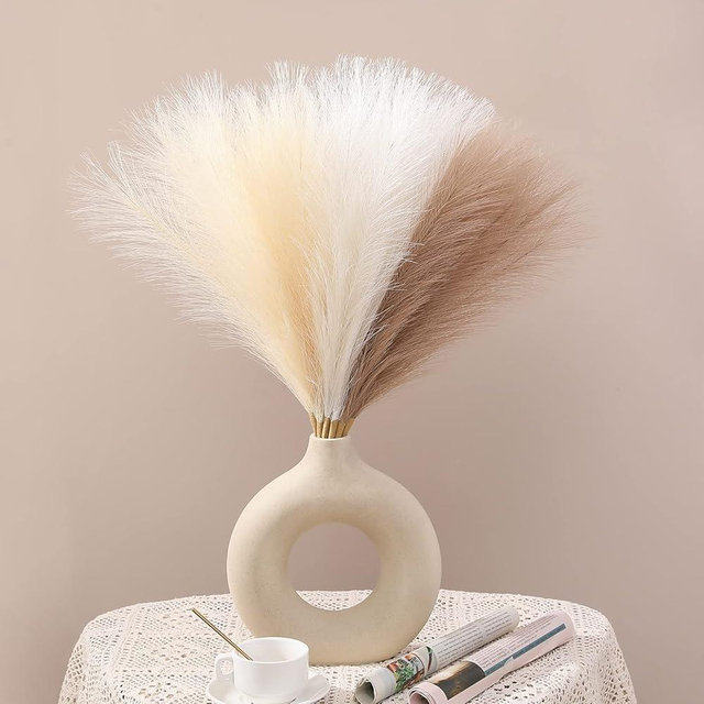 Serwalin Pampas Grass Decor 17.7 Inch 6pcs Boho Decor, Faux Pampas Grass Living Room Party Home Decor, Natural Small Artificial Pampas Grass Vase Filler Centerpieces Arch Decor