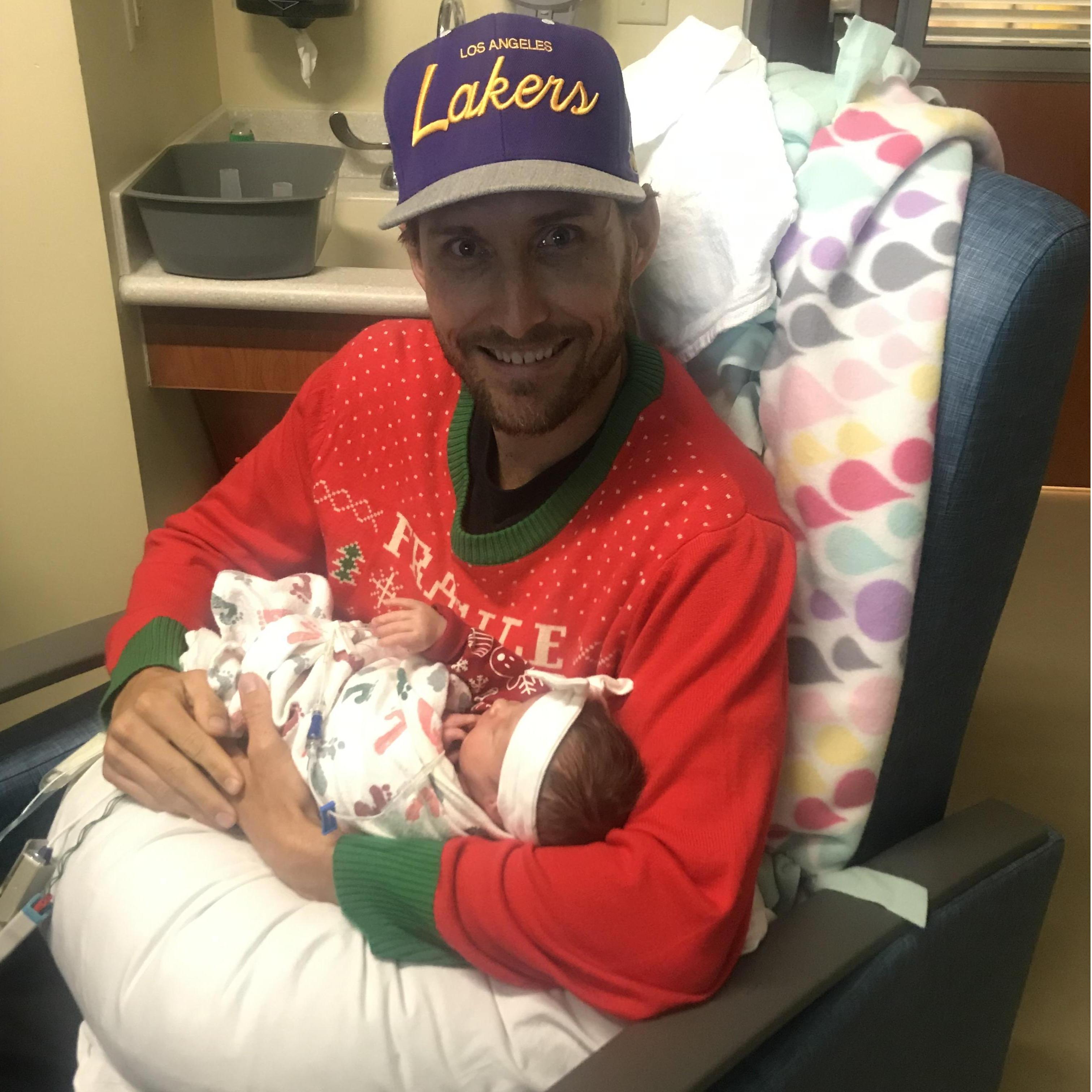 The first time Uncle Sean got to hold little peanut, Chandler Rae!