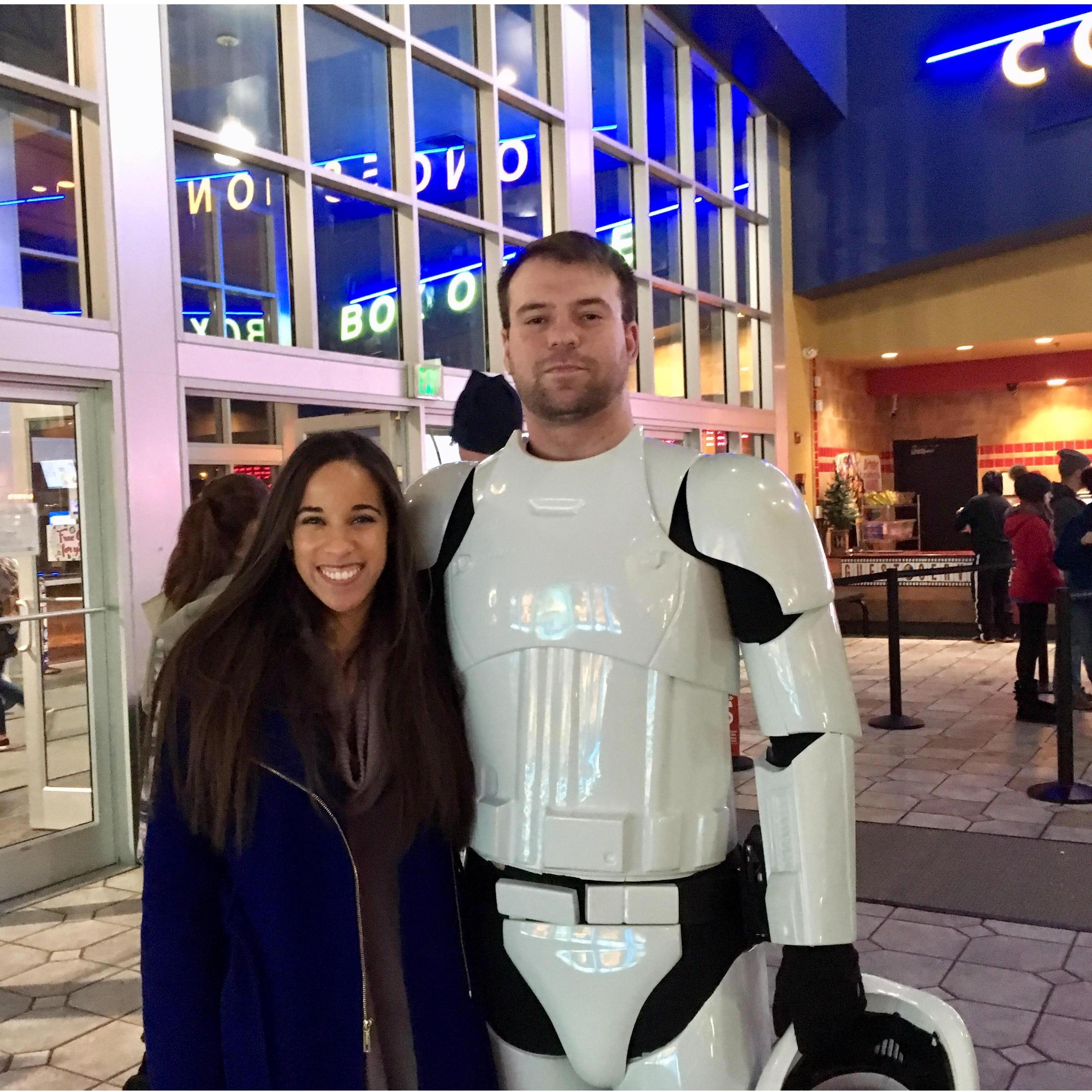After two months of dating, Jasmine allowed herself to be seen in public with Stormtrooper Spenser at the premiere of The Last Jedi.