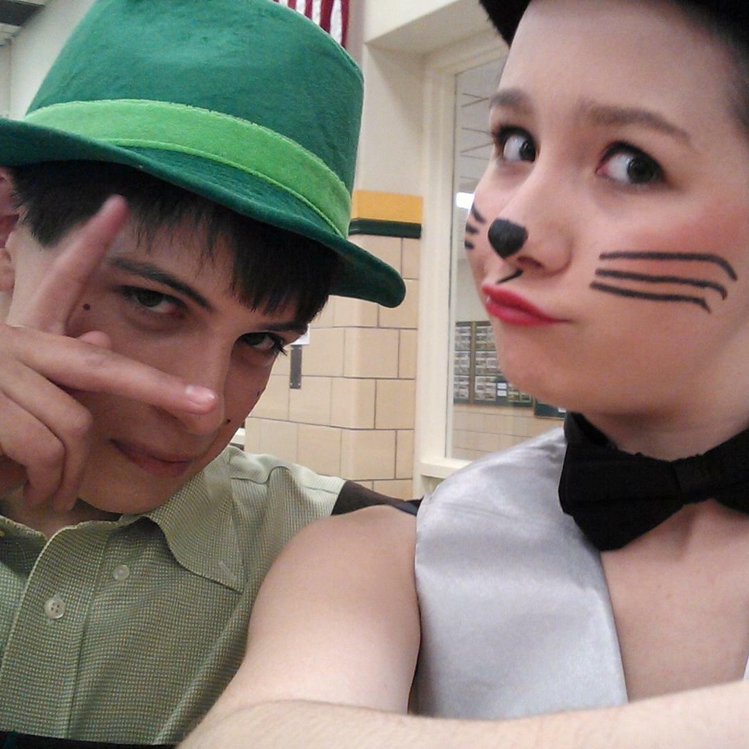 March 2014: Our first photo as a couple (unfortunately). We were in Shrek: The Musical for our freshman year.