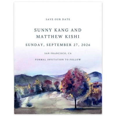 Deep Forest, Purple Wedding Digital Save the Date - Montecillo Portrait
