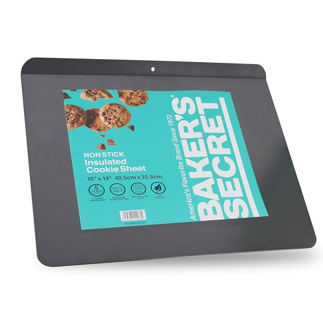 Baker's Secret Insulated Cookie Sheet Cookie Tray 16" x 14", Carbon Steel Insulated Double Wall, for Baking Roasting Cooking, Dishwasher Safe Home Baking Supplies Accessories