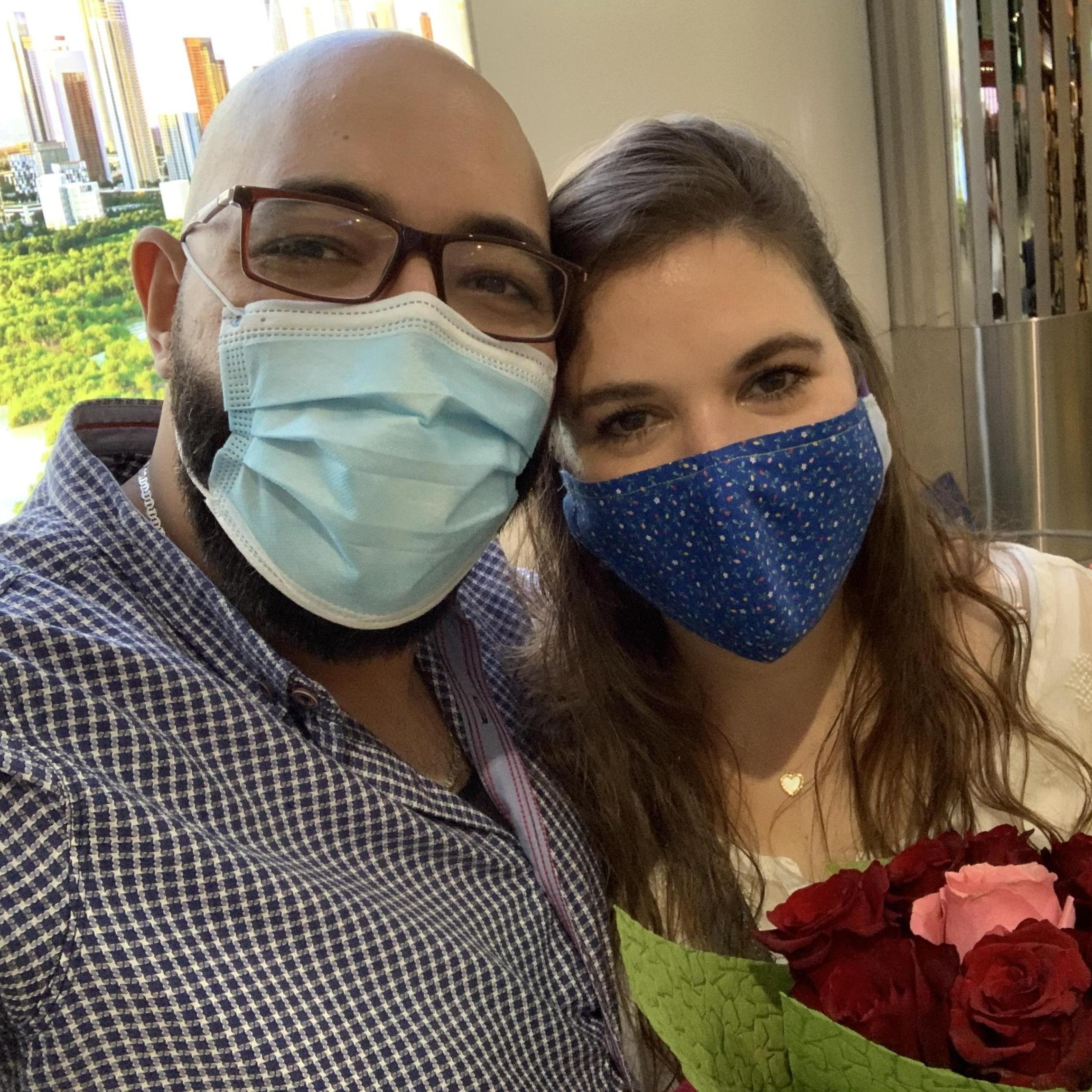 Reunited after more than 6 months in the Dubai airport. Hello COVID-19 masks!