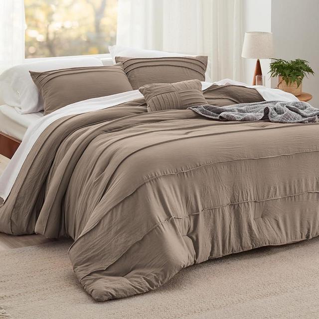 Bedsure Brown California King Comforter Set - 4 Pieces Pinch Pleat Bed Set, Down Alternative Bedding Sets for All Season, Includes 1 Comforter, 2 Pillowcases, and 1 Decorative Pillow