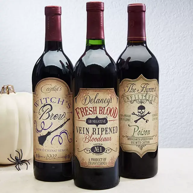 Vintage Halloween Wine Bottle Labels (Set of 3)