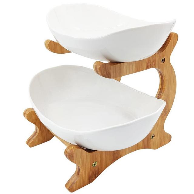 Mangoton 2 Tier Fruit Basket, Ceramic Fruit Bowl for Kitchen Counter, Large Serving Bowls, Decorative Fruit Stand, Berry Basket for Kitchen Table Decor, Porcelain White