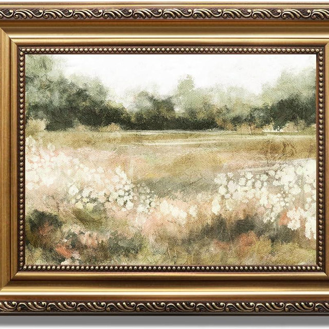 KBKBART Gold Framed Vintage Wall Art, Vintage Watercolor Wildflower Countryside Canvas Oil Painting Farmhouse Decor Wall Art, Rustic Antique Landscape Bathroom Wall Decor for Bedroom Living Room, Gifts for Friends or Family(9"x12")