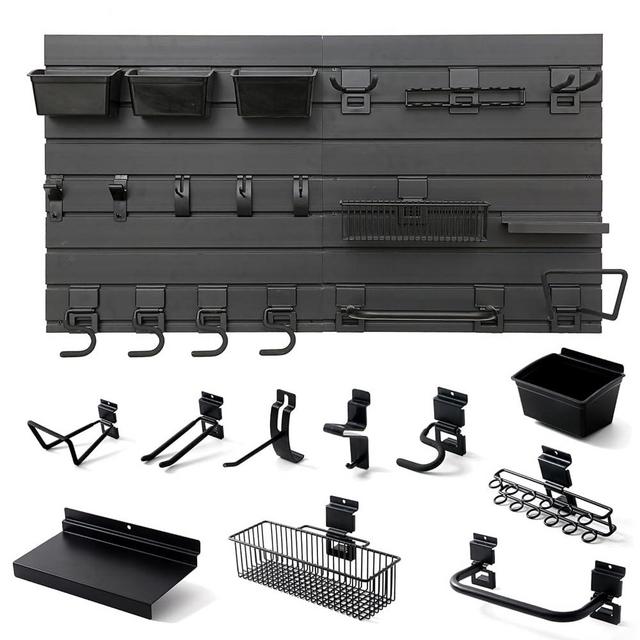 Wensilon Black Tool storage wall Broom Holder Mop Hanger Wall Mount Plastic nano-molecule Organization Garage Storage System Garden Kitchen Tool Organizer Wall Control 2ft 3.8 ft.