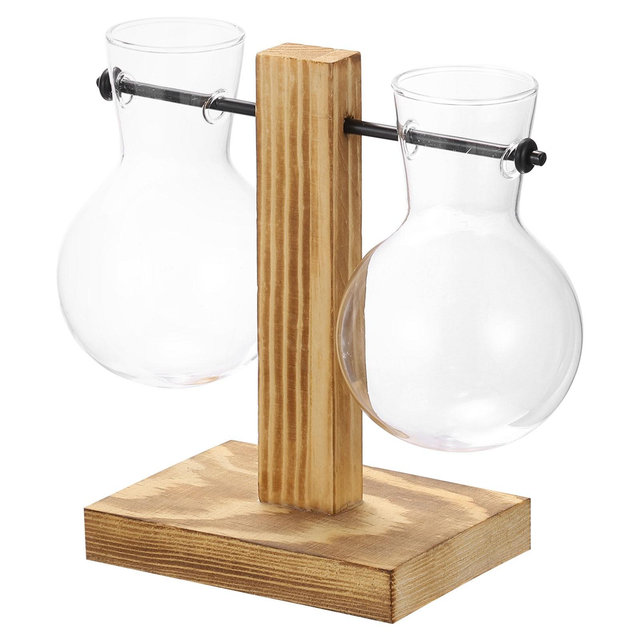 Unique Bargains Wood High Boron Silicon Glass Desktop Decorative Plant Terrarium Wooden Color