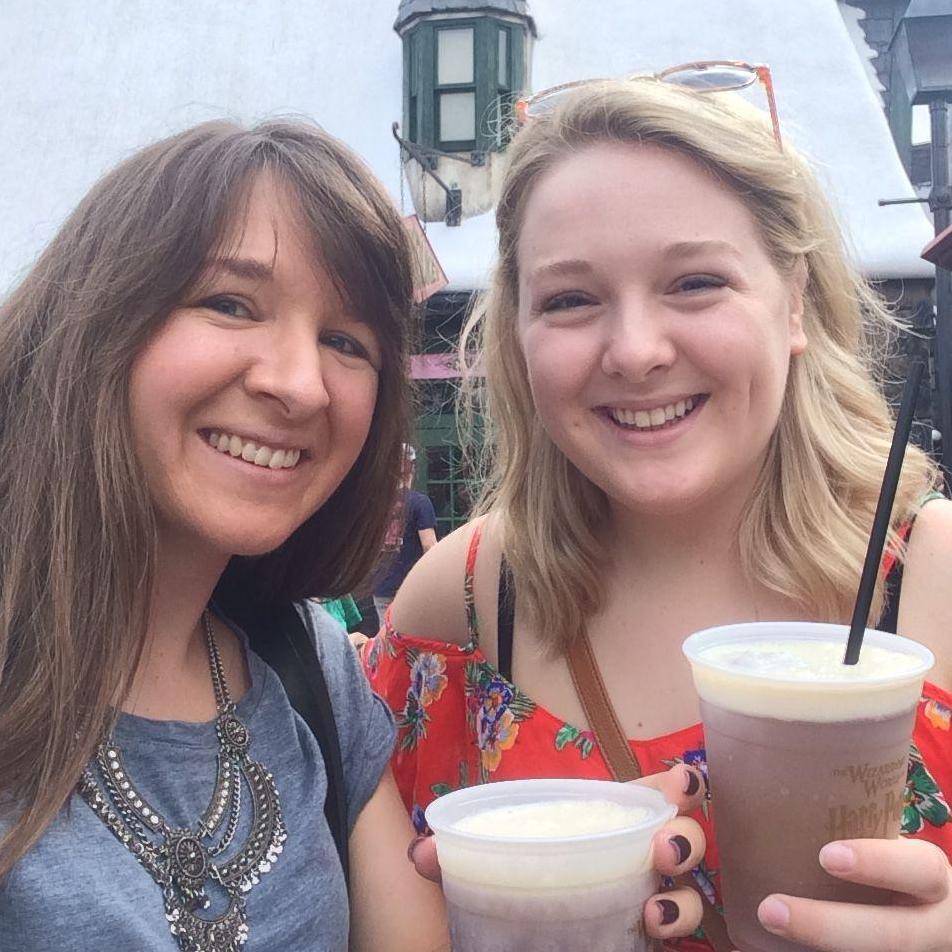 Jess & Erika enjoying butterbeer - January, 2018