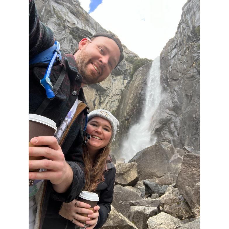 The morning after we got engaged at the bottom of Yosemite Falls!