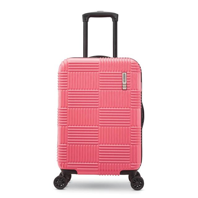 American Tourister 20" Checkered Hardside Carry On Spinner Suitcase - Flamingo