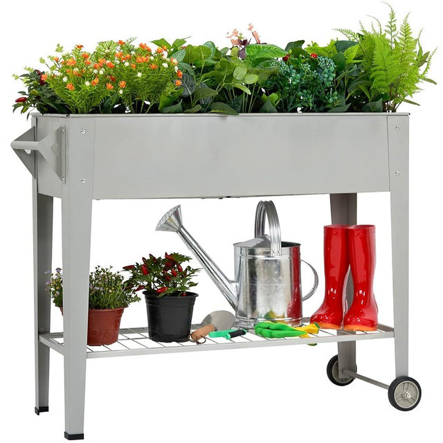 LEETOLLA Outdoor Raised Beds with Legs and Wheels, Space Saving Steel Construction, Ergonomic Design for Easy Planting and Gardening