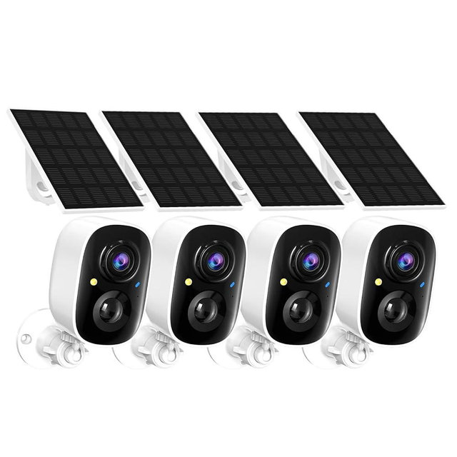 2K FHD Solar Powered Security Cameras Wireless Outdoor,WiFi Wireless Cameras,Outside Cameras for Home Security,AI Motion Detection,Color Night Vision,Spotlight,Siren Alarm,SD/Cloud Storage,4 Pack