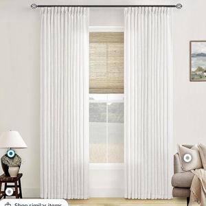 Beige White Pinch Pleated Linen Curtains 2 Panels 105 Inches Long for Living Room Bedroom Memory Shaped Semi Sheer Pleat Drapes with Hooks Rings Light Filtering Window Curtain 40x105