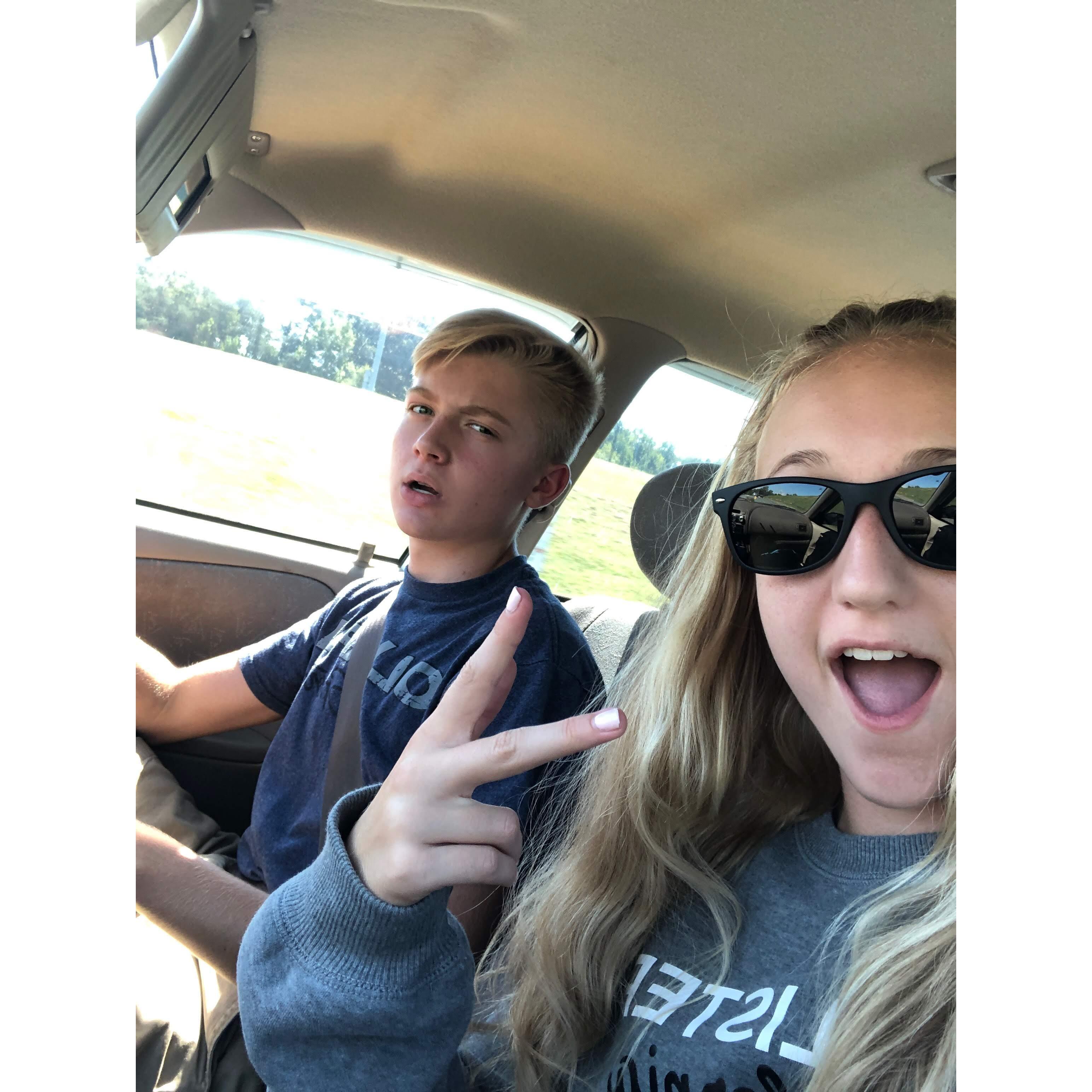 One of the very first photos of us as Jordan drove Hailey to school