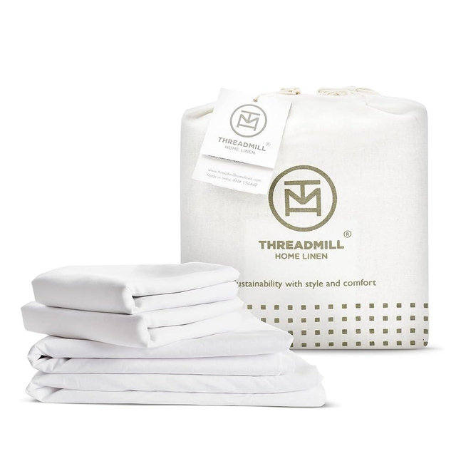 Threadmill 100% Organic Cotton Sheets for Queen Size Bed | GOTS Certified - Percale Sheets Queen - Soft Cooling Sheets - Deep Pockets | 4 Piece Bed Sheets Queen Sheet Set | White Sheets