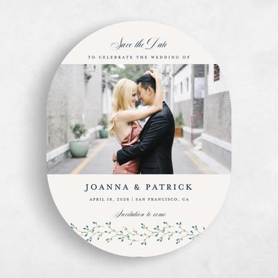 Beige Oval Wedding Save the Date - Ginevra Photo