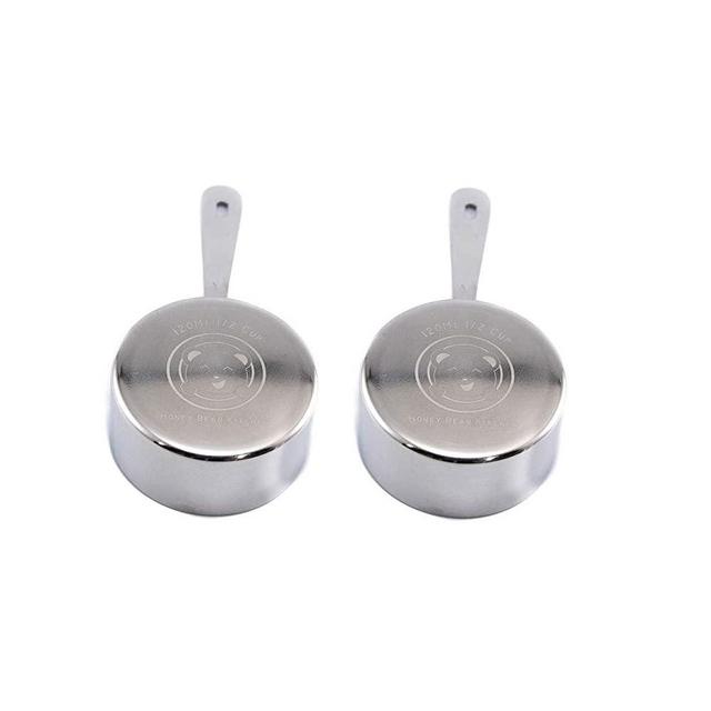 Honey Bear Kitchen 1/2 Cup 120 ml Measuring Scoop Cups, Polished Stainless Steel (Set of 2)