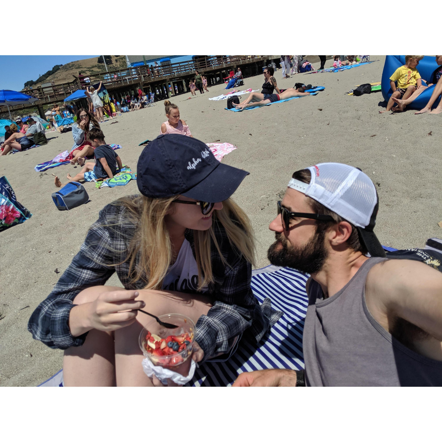 Eating acai bowls on the beach hours before the proposal
