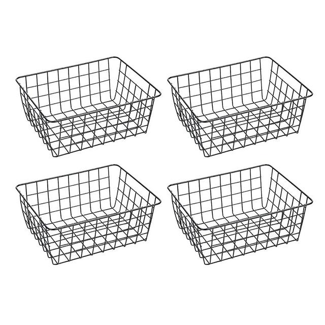 4 Pack Iron Storage Basket Stand Small Size For Home Office Metal Storage Organizer Basket (Black, 4)
