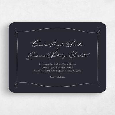 Black Rounded Wedding Invitation - Lucille Landscape