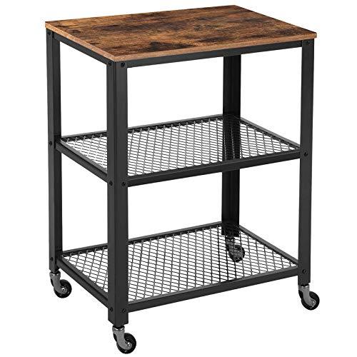 VASAGLE Industrial Serving Cart, 3-Tier Kitchen Utility Cart on Wheels with Storage for Living Room, Wood Look Accent Furniture with Metal Frame ULRC78X