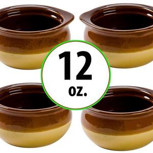 Brown and Ivory Porcelain Onion Soup Crock Bowl, Set of 4