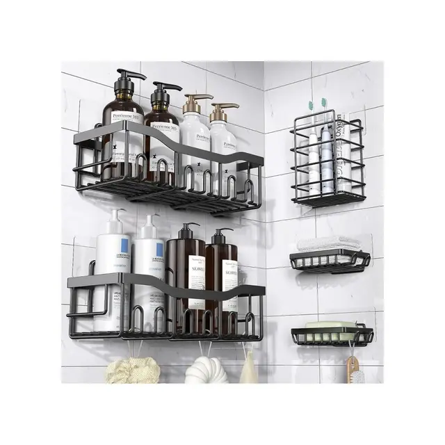 Swtroom 5 Pack Stainless Steel Shower Caddy No Drill Adhesive Bathroom Organizer with Inside Shower, Kitchen & Home Decor Storage