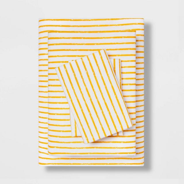 Full Easy Care Printed Sheet Set Gold Stripe - Room Essentials™