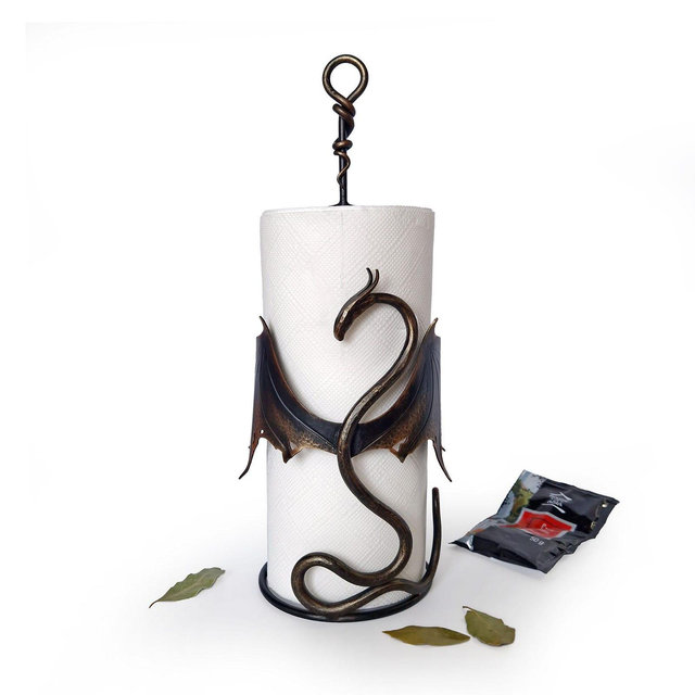 Dragon paper towel holder, wrought iron vertical iron paper towel holder, kitchen decor, kitchen storage, forged kitchen accessories