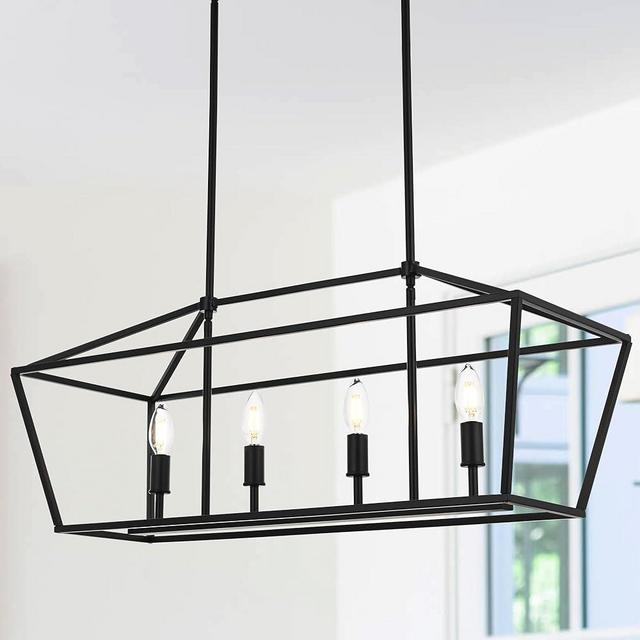 MELUXEM Chandeliers Light Fixture Over Table 4-Light Ceiling Light Black Hanging Light Fixtures for Dining Room Bedroom Modern Pendant Lights Kitchen Island