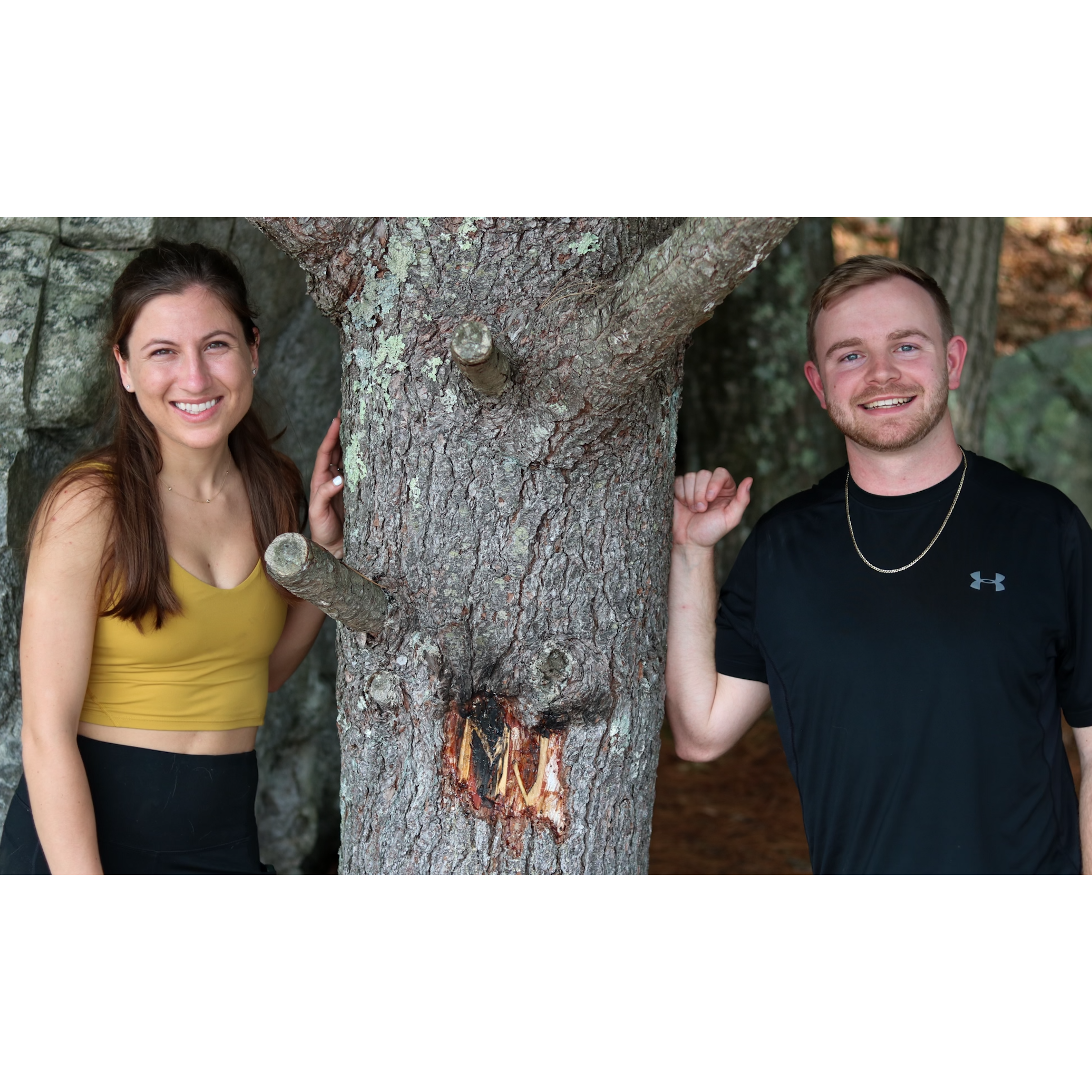 We carved our initials at our favorite hiking spot. Jake picked this place to propose.