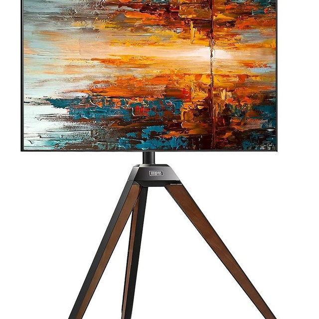 FITUEYES Design Corner TV Stand for 37-65 Inch LED LCD Screens, Tripod Easel TV Stand Modern TV Floor Mount Swivel with Concealed Storage for Bedroom/Living Room, Picasso Series