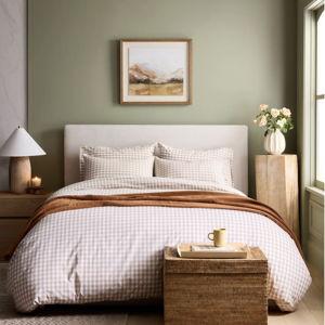 Classic Organic Percale Gingham Duvet Cover in Cafe