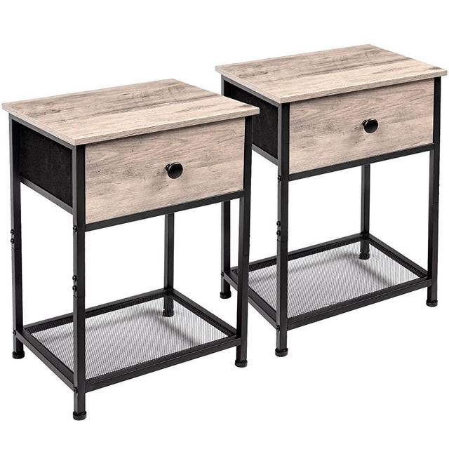 AMHANCIBLE Nightstands Set of 2, End Tables Living Room with Drawer, Industrial Side Tables with Storage Shelf, Night Stands for Bedroom, Wood Metal Accent Furniture