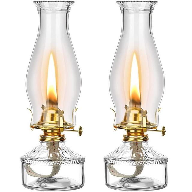 Tuanse 2 Pieces Oil Lamp for Indoor Use, Glass Classic Kerosene Lamp Large Vintage Oil Lantern Hurricane Lamps Decorative Oil Lamp for Home Tabletop Decor and Emergency Lighting