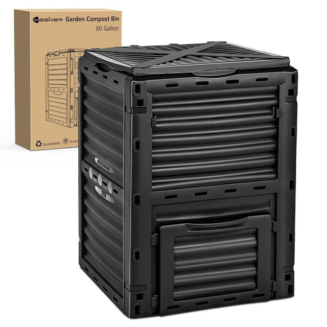 Yesker Outdoor Garden Compost Bin, 80 Gallon BPA-Free Large Capacity Composter for Backyard, Easy Assembly, Fast Fertile Soil Maker, Black