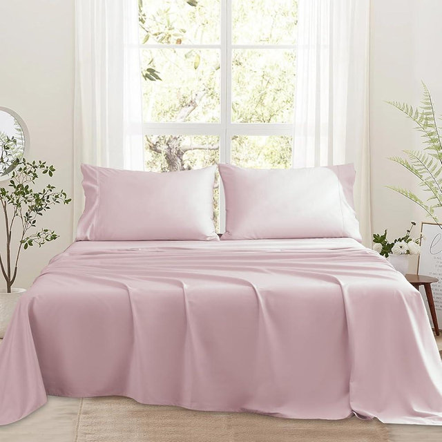 Bedlifes 1000 Thread Count 100% Egyptian Cotton Queen Size Sheets Set - Sateen Soft Silky Breathable Luxury Cooling 4 Pieces (Light Pink)