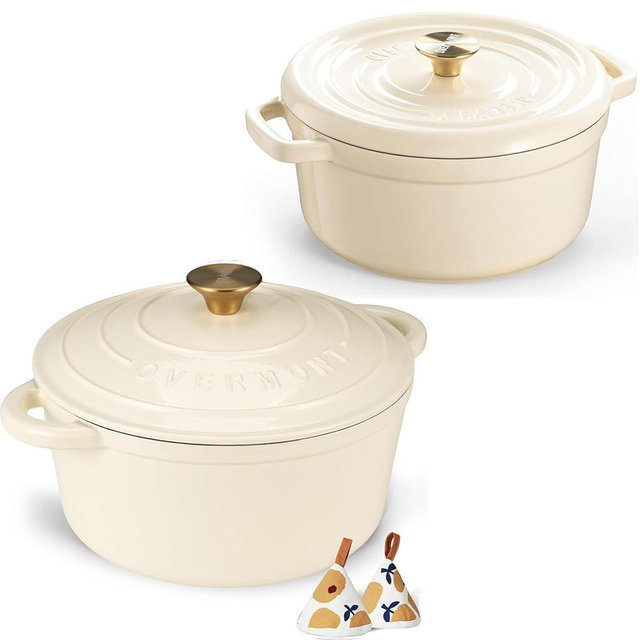 Overmont 7QT Enameled Cast Iron Dutch Oven white + 5QT Overmont Enameled Cast Iron Dutch Oven white combo