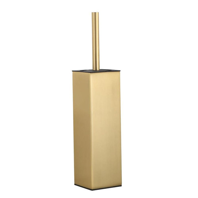 BGL Standing Toilet Brush and Holder Brushed Gold Aluminium Toilet Bowl Cleaner Brush and Holder for Bathroom Storage and Organization, Square Design Sturdy and Space Saving