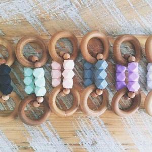 Silicone and Wood Teething Ring for your Modern Baby, Natural Wood Teething Ring // Easy Grip Ring