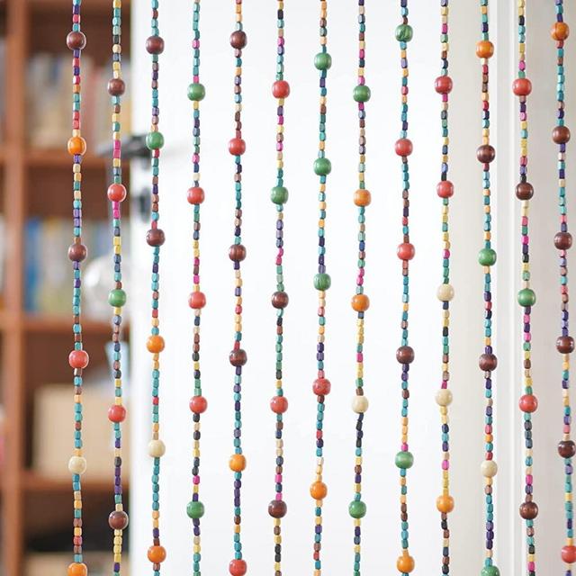 36" x 72" Rainbow Colorful Hippie Beaded Curtain Boho-Bohemian Natural Wooden Door Doorway Beads Bamboo-Like Window Front Door Decor Curtains Home Decor Gift Set