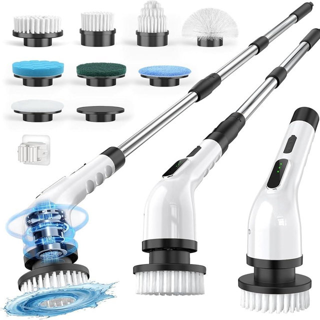 Electric Spin Scrubber for Cleaning Bathroom, Shower Scrubber Cordless Cleaning Brush with IPX7 Waterproof & 3 Speed, 9 Brush Heads, Bathroom Cleaning Supplies for Shower Tub Kitchen Tile Toilet Floor
