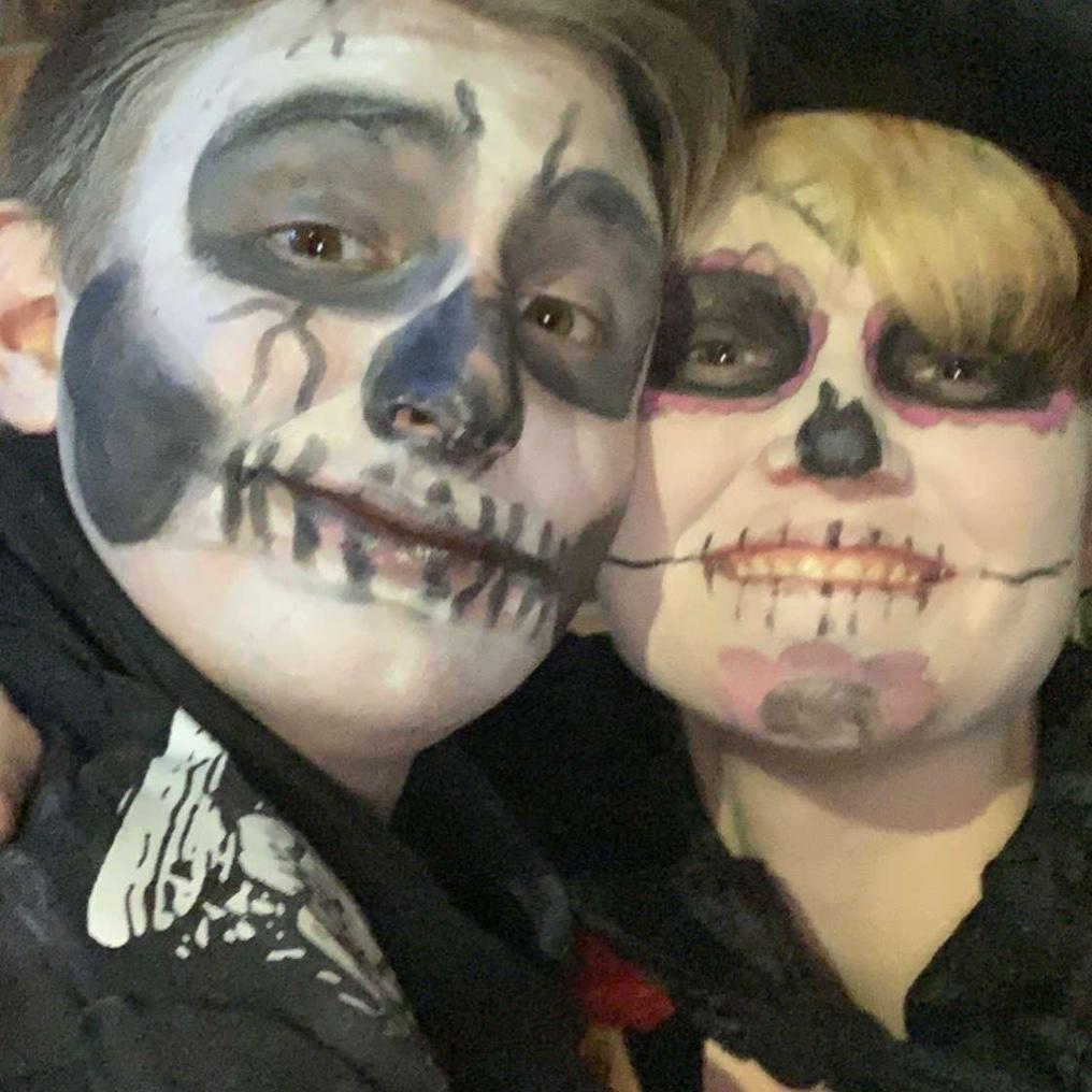 First Halloween together, we went out with some friends in day of the dead outfits.