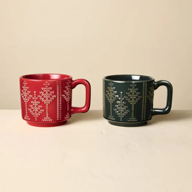 Set of 2 14oz Holiday Mug Fairisle Green/Red - Hearth & Hand™ with Magnolia