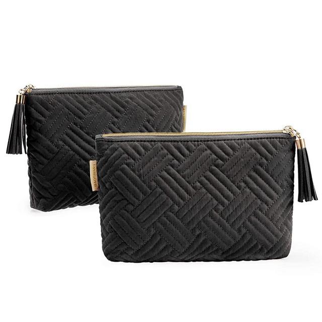 Small Cosmetic Bag,BAGSMART Makeup Bag,2 Pcs Cosmetic Pouch for Purse,Travel Pouch for Makeup Brushes Lipsticks Electonic Accessories, Black+Black