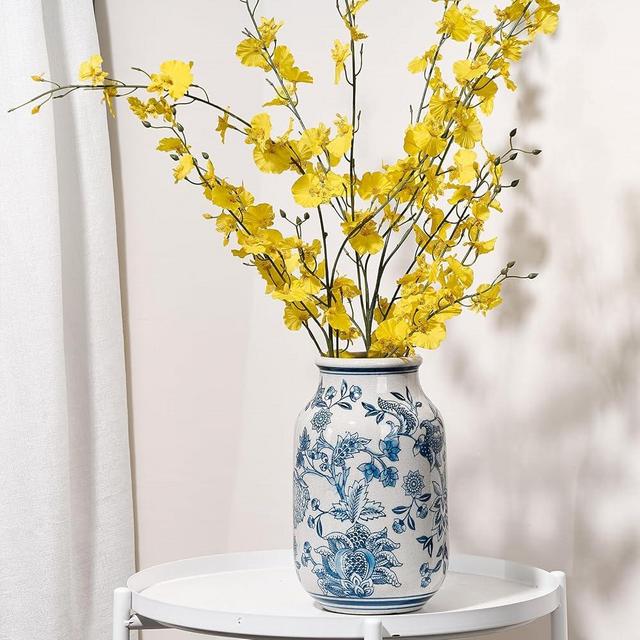 SIDUCAL Blue and White Vintage Vase, 9.4 Inch Ceramic Chinoiserie Floral Vase, Retro Ice Cracked Blue and White Porcelain Vase for Home Decor Centerpieces, Living Room, Bookshelf, Office