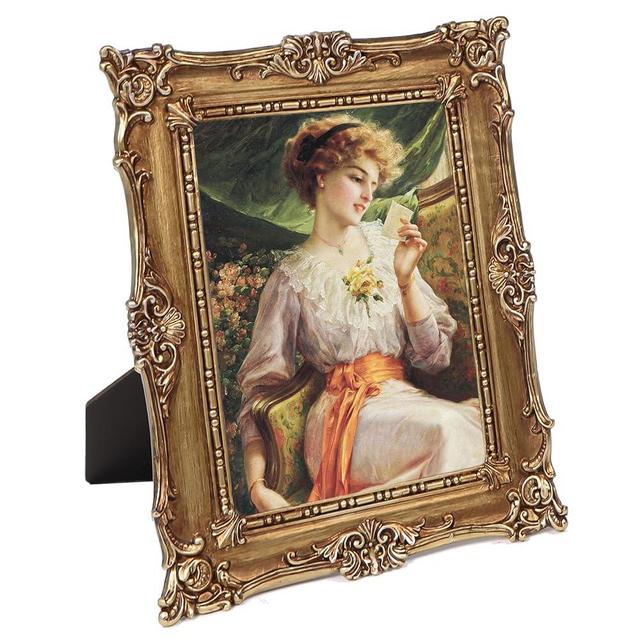 5x7 Vintage Picture Frame, Gold Hand-Crafted Resin Picture Frame with Easel & Hook, Home Décor for Tabletop Wall Hanging